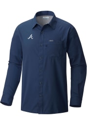 Columbia Atlanta Braves Mens Navy Blue Slack Tide Long Sleeve Dress Shirt