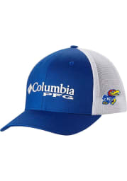Columbia Kansas Jayhawks PFG Mesh Snap Adjustable Hat - Blue