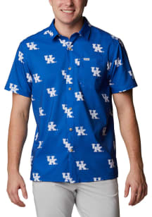 Columbia Kentucky Wildcats Mens Blue Super Slack Tide Short Sleeve Dress Shirt