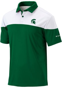 Columbia Michigan State Spartans Mens Green Best Ball Omni Wick Short Sleeve Polo