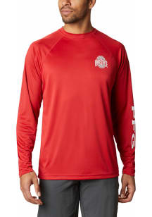 Columbia Ohio State Buckeyes Red Terminal Tackle Solid Long Sleeve T-Shirt