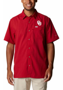 Columbia Oklahoma Sooners Mens Crimson Slack Tide Short Sleeve Dress Shirt