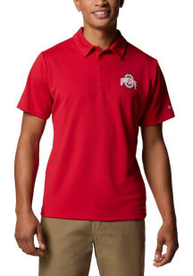 Mens Ohio State Buckeyes Red Columbia Fair Catch Short Sleeve Polo Shirt