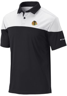 Columbia Chicago Blackhawks Mens Black Heat Seal Omni Wick Best Ball Short Sleeve Polo