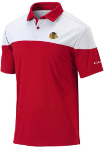 Columbia Chicago Blackhawks Mens Red Heat Seal Omni Wick Best Ball Short Sleeve Polo