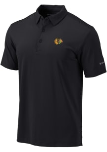 Columbia Chicago Blackhawks Mens Black Heat Seal Omni Wick Drive Short Sleeve Polo