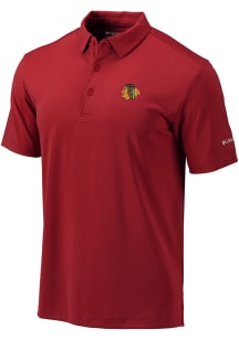 Columbia Chicago Blackhawks Mens Red Heat Seal Omni Wick Drive Short Sleeve Polo