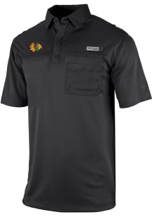 Columbia Chicago Blackhawks Mens Black Heat Seal Omni Wick Flycaster Short Sleeve Polo