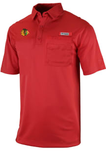 Columbia Chicago Blackhawks Mens Red Heat Seal Omni Wick Flycaster Short Sleeve Polo