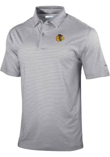 Columbia Chicago Blackhawks Mens Grey Heat Seal Golden Hills Polo Short Sleeve Polo