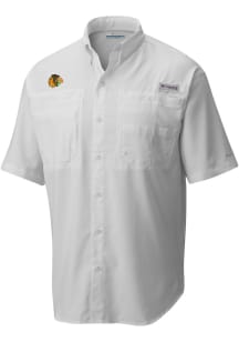 Columbia Chicago Blackhawks Mens White Heat Seal Tamiami Short Sleeve Dress Shirt