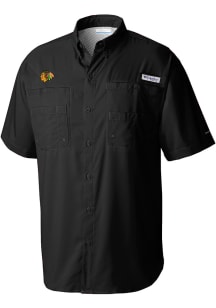 Columbia Chicago Blackhawks Mens Black Heat Seal Tamiami Short Sleeve Dress Shirt