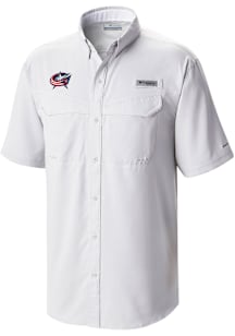 Columbia Columbus Blue Jackets Mens White Heat Seal Low Drag Offshore Short Sleeve Dress Shirt