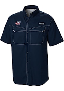 Columbia Columbus Blue Jackets Mens Navy Blue Heat Seal Low Drag Offshore Short Sleeve Dress Shirt