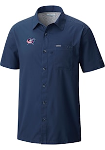 Columbia Columbus Blue Jackets Mens Navy Blue Heat Seal Slack Tide Camp Short Sleeve Dress Shirt