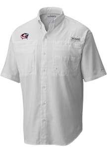 Columbia Columbus Blue Jackets Mens White Heat Seal Tamiami Short Sleeve Dress Shirt
