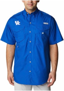 Columbia Kentucky Wildcats Mens Blue Bonehead Team Short Sleeve Dress Shirt