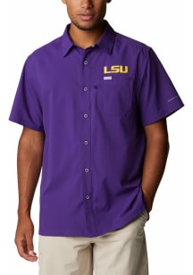 Columbia LSU Tigers Mens Purple Slack Tide Short Sleeve Dress Shirt