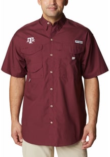 Columbia Texas A&amp;M Aggies Mens Maroon Bonehead Team Short Sleeve Dress Shirt