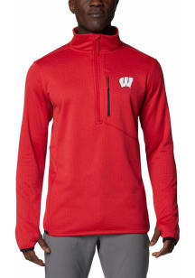 Mens Wisconsin Badgers Red Columbia Park View Qtr Zip Pullover