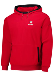 Mens Wisconsin Badgers Red Columbia Flanker Fleece Long Sleeve Hoodie