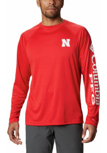 Mens Nebraska Cornhuskers Red Columbia Terminal Tackle Long Sleeve T-Shirt
