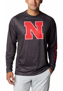 Mens Nebraska Cornhuskers Grey Columbia Heathered Terminal Tackle Long Sleeve T-Shirt