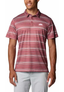 Columbia Arkansas Razorbacks Mens Cardinal Super Terminal Stripe Short Sleeve Polo