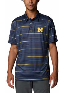 Mens Michigan Wolverines Navy Blue Columbia Super Terminal Stripe Short Sleeve Polo Shirt