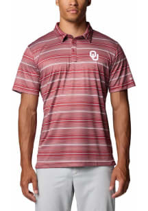 Columbia Oklahoma Sooners Mens Cardinal Super Terminal Stripe Short Sleeve Polo