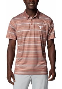 Columbia Texas Longhorns Mens Burnt Orange Super Terminal Stripe Short Sleeve Polo