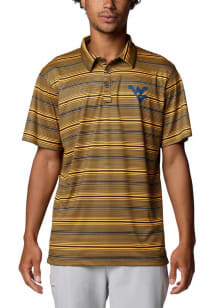 Columbia West Virginia Mountaineers Mens Gold Super Terminal Stripe Short Sleeve Polo