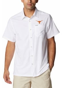 Columbia Texas Longhorns Mens White Slack Tide Flag Short Sleeve Dress Shirt