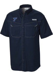 Columbia St Louis Blues Mens Navy Blue Heat Seal Low Drag Offshore Short Sleeve Dress Shirt