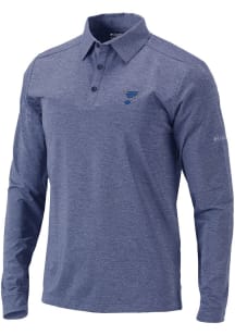 Columbia St Louis Blues Mens Navy Blue Heat Seal Omni Wick Pin High Long Sleeve Polo Shirt