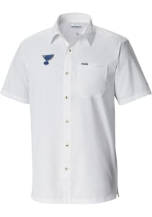 Columbia St Louis Blues Mens White Heat Seal Slack Tide Camp Short Sleeve Dress Shirt