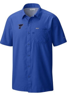 Columbia St Louis Blues Mens Blue Heat Seal Slack Tide Camp Short Sleeve Dress Shirt