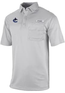 Columbia Vancouver Canucks Mens Grey Heat Seal Omni Wick Flycaster Short Sleeve Polo