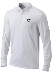 Columbia Vancouver Canucks Mens White Heat Seal Omni Wick Pin High Long Sleeve Polo Shirt