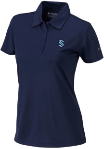 Columbia Seattle Kraken Womens Navy Blue Heat Seal Birdie Polo Short Sleeve Polo Shirt