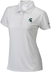 Womens Michigan State Spartans White Columbia Heat Seal Birdie Polo Short Sleeve Polo Shirt