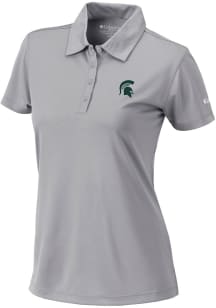 Womens Michigan State Spartans Grey Columbia Heat Seal Birdie Polo Short Sleeve Polo Shirt