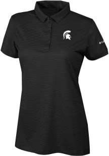 Womens Michigan State Spartans Black Columbia Heat Seal Set II Short Sleeve Polo Shirt