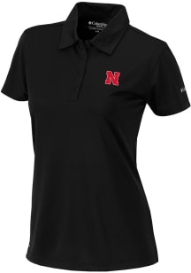 Womens Nebraska Cornhuskers Black Columbia Heat Seal Birdie Polo Short Sleeve Polo Shirt