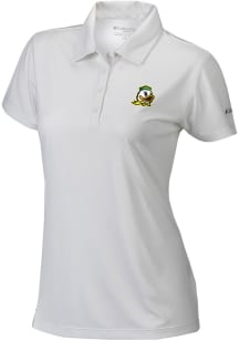 Womens Oregon Ducks White Columbia Heat Seal Birdie Polo Short Sleeve Polo Shirt