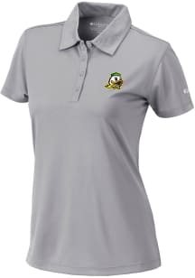 Womens Oregon Ducks Grey Columbia Heat Seal Birdie Polo Short Sleeve Polo Shirt