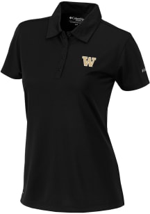 Womens Washington Huskies Black Columbia Heat Seal Birdie Polo Short Sleeve Polo Shirt