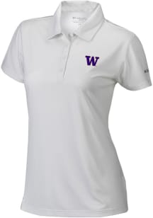 Womens Washington Huskies White Columbia Heat Seal Birdie Polo Short Sleeve Polo Shirt