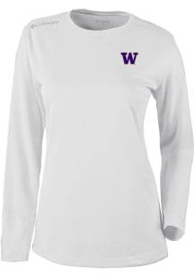 Womens Washington Huskies White Columbia Heat Seal Omni Wick Shot Gun Long Sleeve T-Shirt