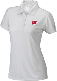 Womens Wisconsin Badgers White Columbia Heat Seal Birdie Polo Short Sleeve Polo Shirt